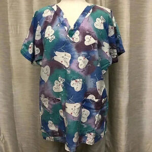 Landau Blue Purple Green Medical/ Dental Scrub Top
